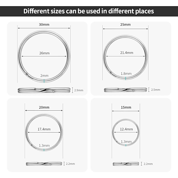 Set med 120 nyckelringar (15/20/25/30mm) 120 piece set