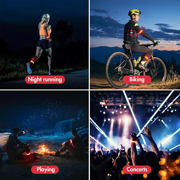 LED Armband för Löpning, 2-pack för Löpare Uppladdningsbar Reflex Utrustning Lysande Armband Hög Synlighet LED Armband Ljus - Röd Red