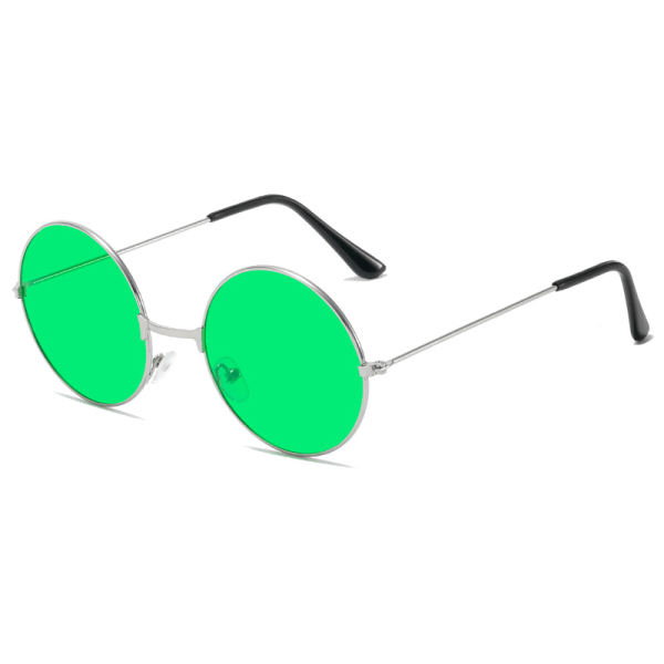 Retro runda solglasögon bländande mode runda bågar glasögon färgade linser prins spegel Silver frame green piece