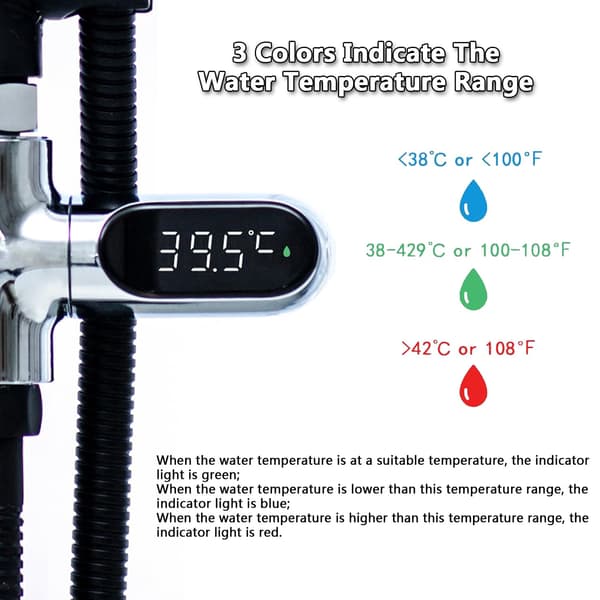 Digitalt dusjtermometer med lyssterk LED-skjerm – Babydusjtermometer, dusjhodeholder, øyeblikkelig avlesning Fahrenheit/Celsius termometer