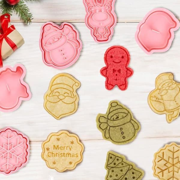 8-delt 3D-pepperkakeformsett til jul – Juleformede utstikkere for fondant, kjeks og kakepynt