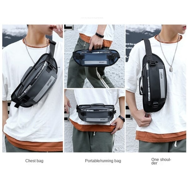 Elegant lättviktigt modeväska för män ryggsäck midjeväska, vattentät och slitstark reflekterande crossbody-väska Gray