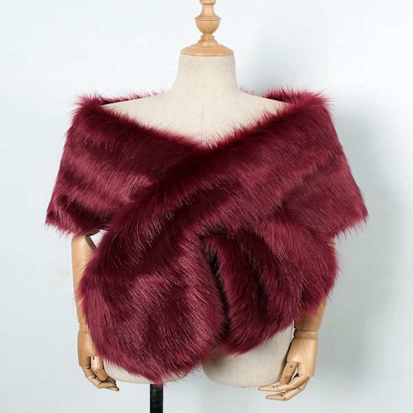 Damsjal i fuskpäls Vinter lång brudscarf VIT