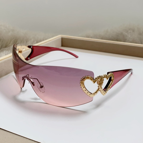 Glasögon i ett stycke dubbla kärleksmode solglasögon i båglösa solglasögon Y2K vindglasögon för kvinnor White feet all gray