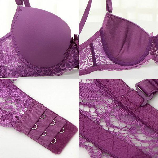 Damer i glansig spets-bh - enfärgad glans sexiga underkläder - Dam Purple 36/80AB