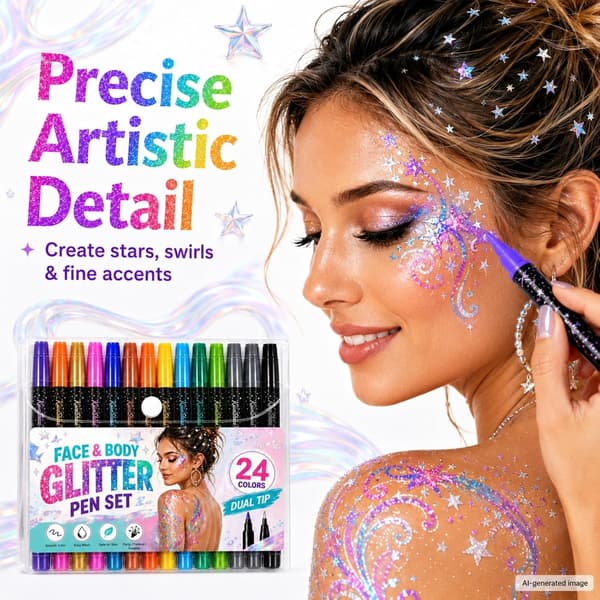 24-farvet glimmer-marker sæt med dobbeltspidser, festmakeup
