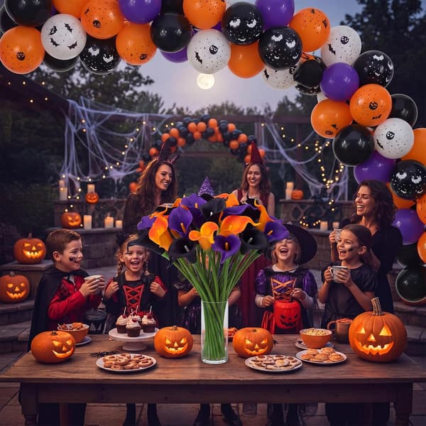 24 stk Halloween- og høstblomster, 35 cm, svart, oransje, lilla