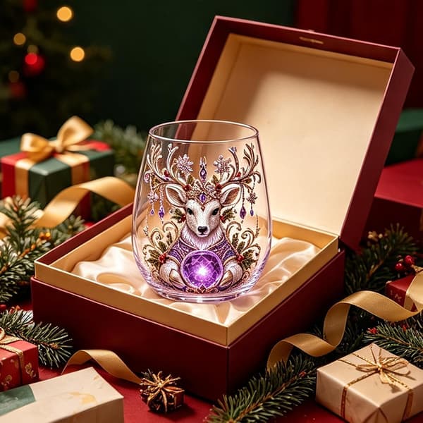 Julekrystalmærkat Glas Kop (Ametyst Rensdyrønsker)