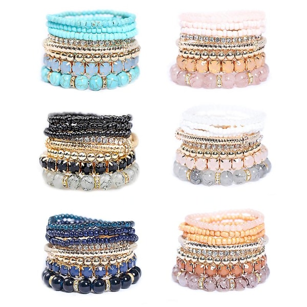 6 set bohemiska stapelbara pärlorarmband för kvinnor Stretch flerlagers set flerfärgade smycken