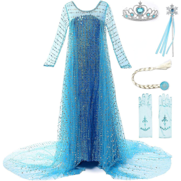 Prinsesspalljetter för flickor, Elsa-kostym, klänning, tävlingar, festklänning 100cm