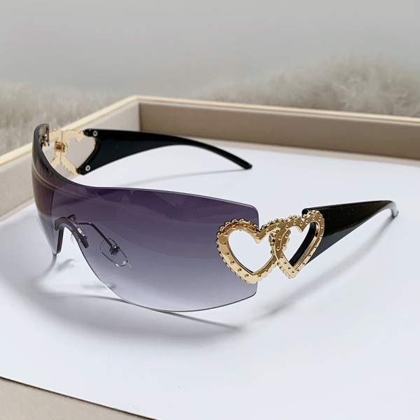 Glasögon i ett stycke dubbla kärleksmode solglasögon i båglösa solglasögon Y2K vindglasögon för kvinnor White feet all gray