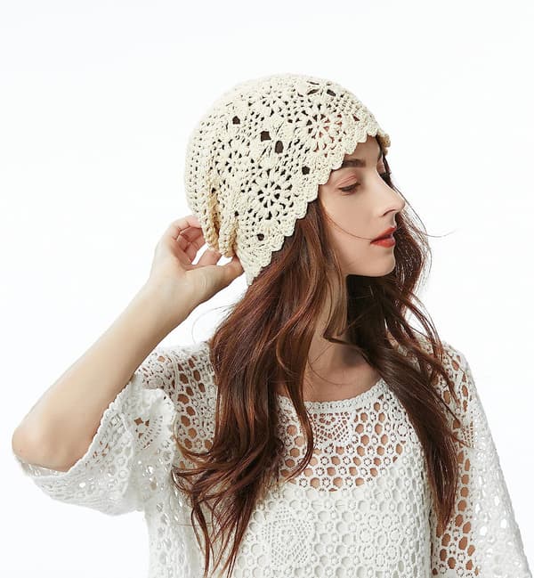 Kvinnor Bomull Virkad Slouchy Beanie Hat Handgjord sticka
