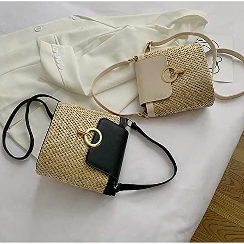 Små halmväskor för kvinnor sommar crossbody-väskor damer resehandväskor och plånböcker kvinnlig axel enkel väska brun black