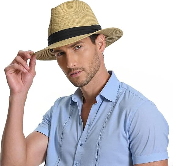 1 sommer solhat - One Size - Unisex - Stråhat - Strandhat - Panama Hat - Bredskygget sommerhat - Stilfuld og alsidig - Beige