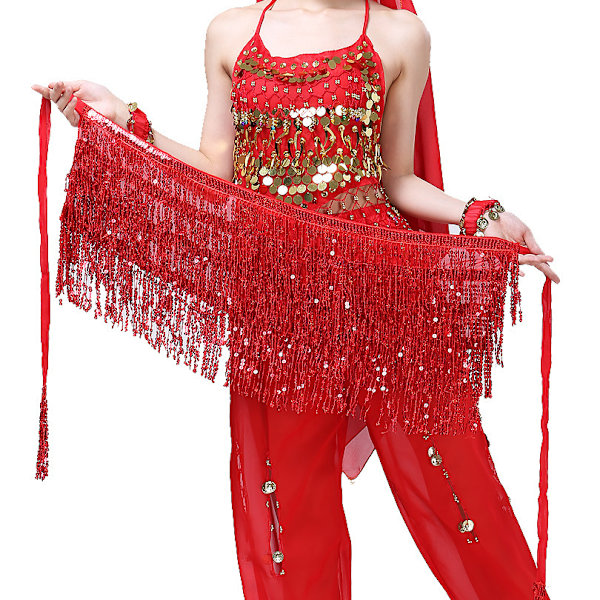 Boho Sequin Tofs Höfthalsduk Kjol red