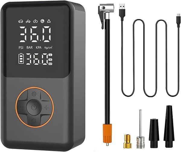 Bärbar bildäckspump luftkompressor, 150PSI fordonsdäckpump med digital tryckmätare, dubbla värden display & LED-ljus, bil