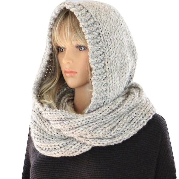 Kvinnors mjuk stickad Wrap Hoop Hooded Scarf Halsvärme