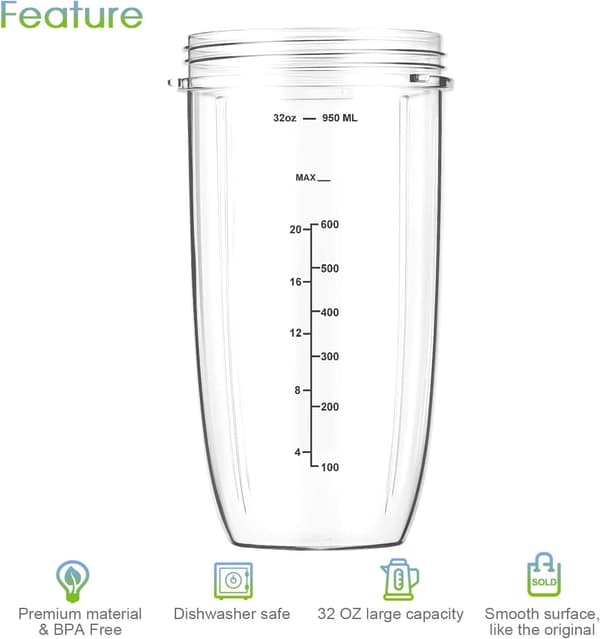 7 delar nutribullet Blenderkoppar & Bladbytesats 32oz Stor kopp med 1 Flip-Top To-Go lock och 1 lockring & Premium Extraktorblad med
