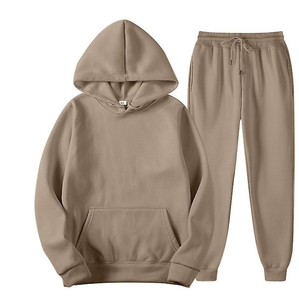 2 st Sweatsuit Set Herr Dam Oversized Långärmad Hoodie Pullover Sweatshirt Träningsoverall Jogger Sweatpants brown M