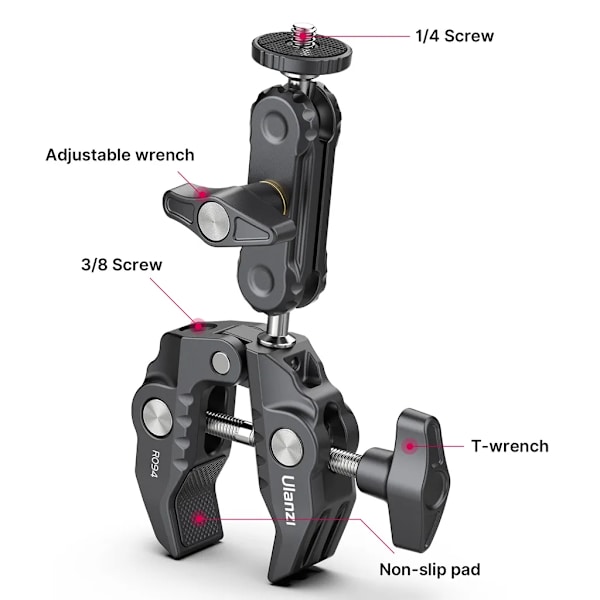 Mångsidig Super Clamp Ball Mount Clamp Dubbel 360° Roterande Kula