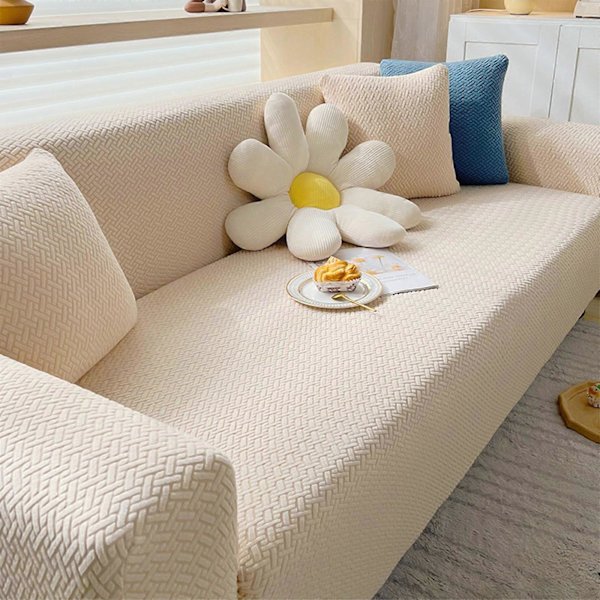 Sofföverdrag Stretch Sofföverdrag, Sofftyg Möbelöverdrag, Hög Stretch Sofföverdrag Djurvänligt Halkfritt, Överdimensionerat Elastiskt Möbelöverdrag, Stickat Beige