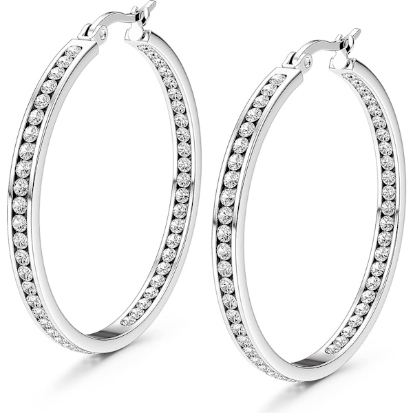 Rostfritt stål Hoop örhängen för kvinnor Zirconia Huggie Large Hoop örhängen Hängande Hypoallergena 40 Mm 50 Mm, ingen ädelsten. gold 40 mm