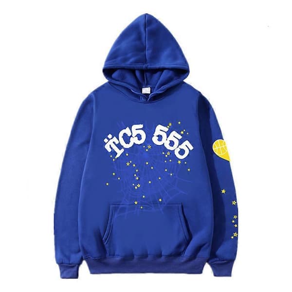 Spider Web Grafik Hoodie, Bomulds Pullover Sweatshirt til Mænd og Kvinder Blue 2XL