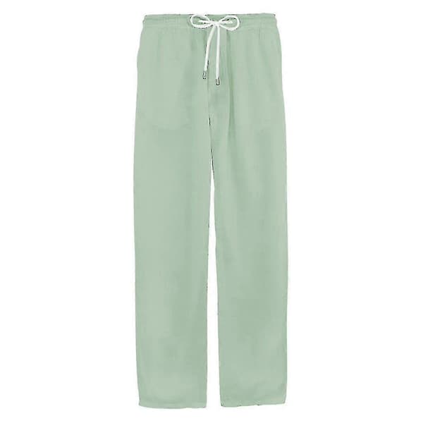 Herr Bomull Linne Byxor Elastisk Midja Casual Strand Yoga Byxor Green XL