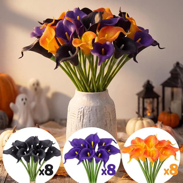 24 kpl Halloween- ja syyskukkavalikoima 14\", musta, oranssi, violetti