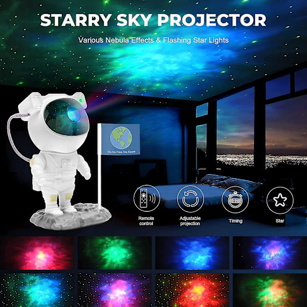 Galaxy Astronaut-projektor med Bluetooth musikhögtalare, fjärrkontroll och timer, nebulosa Star Space Buddy-projektorlampa för barn Familj Vänner Present, säng
