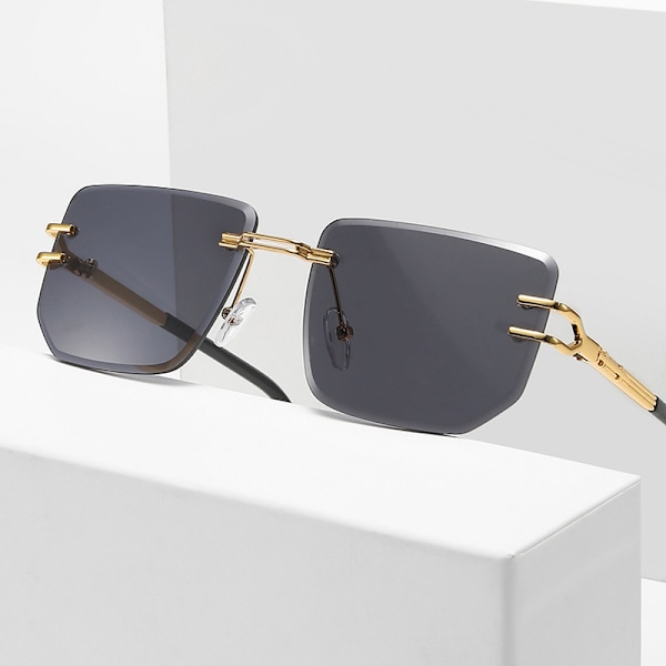 Snygga bågfria solglasögon Retro metallsolglasögon för kvinnor Modeglasögon för män Gold frame gradient grey