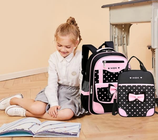 Skoletasker til piger, 2 stk. sløjfe-rygsæk til studerende, elementære prinsesse-bogtaskesæt til skolen