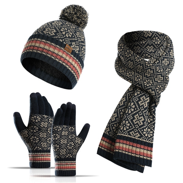 Vinterhattscarf och pekskärmshandskar (marinblå)