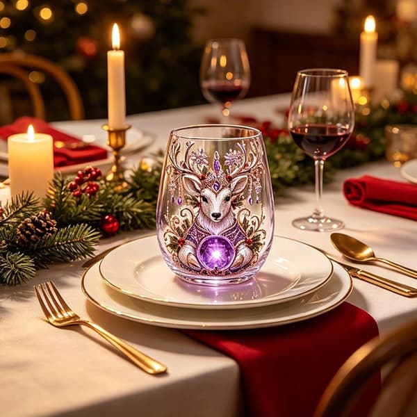Julekrystalmærkat Glas Kop (Ametyst Rensdyrønsker)