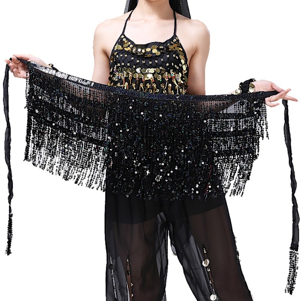 Boho Sequin Tofs Höfthalsduk Kjol black