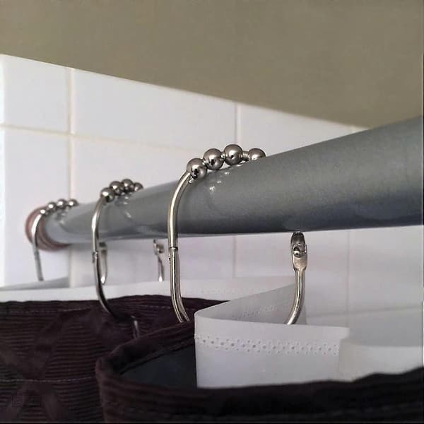Brede dusjforhengringer, rustfritt stålsett med 12 Brushed Nickel