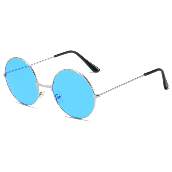 Retro runda solglasögon bländande mode runda bågar glasögon färgade linser prins spegel Silver frame blue piece