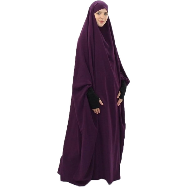 Kvinnor Muslim One-piece Lös cover lång klänning One-size Overall Hijab Thobe Hooded Dress purple