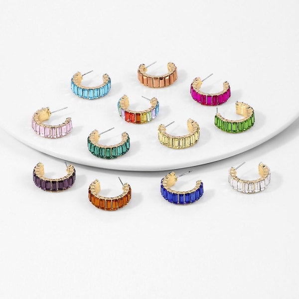 2 st smycken Flerfärgade strass örhängen Enkla C-formade örhängen för tjejer Multicolor