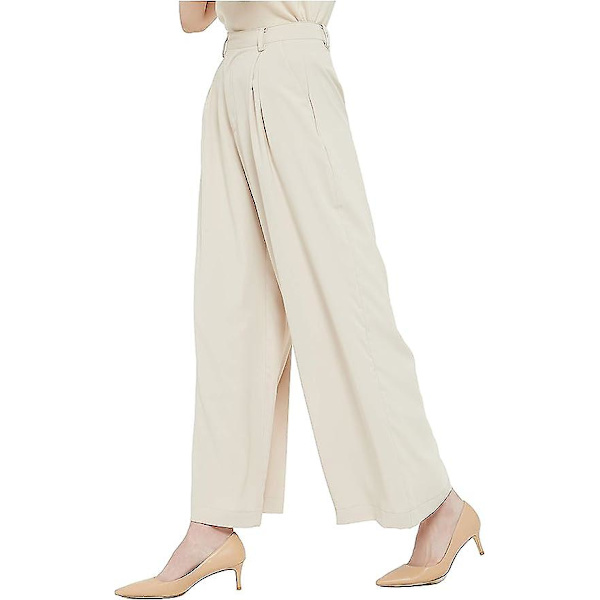 Kvinnor Hög midja Casual Bred Ben Långa Palazzo Byxor Byxor Vanlig storlek beige S