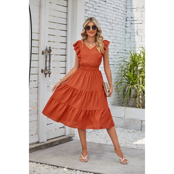 Kortärmade maxiklänningar för kvinnor orange red L