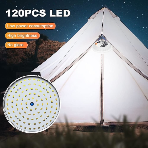 Solar campingljus, 120 led hängande campinglykta med fjärrkontroll, Ip65 vattentät uppladdningsbar tältlampa, 5 lägen 1200ma bärbar USB laddare