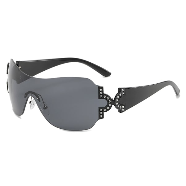 Big Frame Spice Solglasögon Bågfri kant Diamond Millennial mesh röda solglasögon dam Transparent grey foot vignette grey