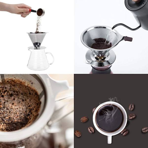 Rostfritt stål papperslös häll över kaffefilter