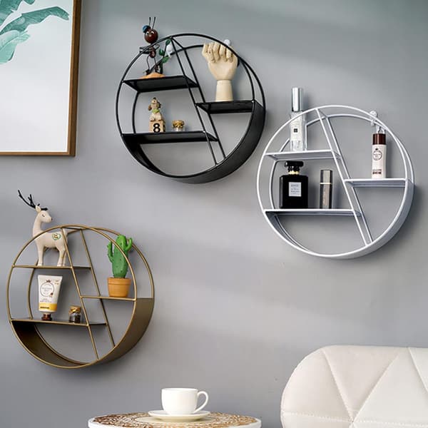 Hyllor för vägg, geometrisk stil dekorhylla för badrum sovrum vardagsrum kök kontor, vit-rund A