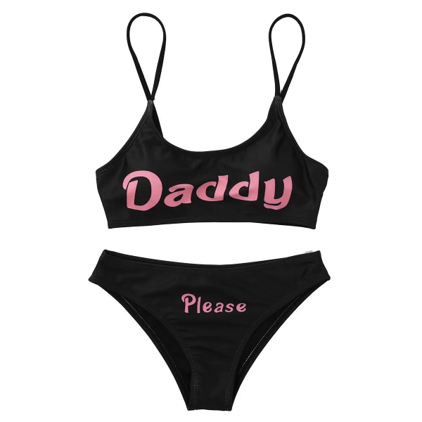 Womens Bikinis exy Lingerie et wimsuit Yes Daddy Letter Mini Camisole Bra Tops & Briefs Underwear Woman Anime Cosplay Costume Black S