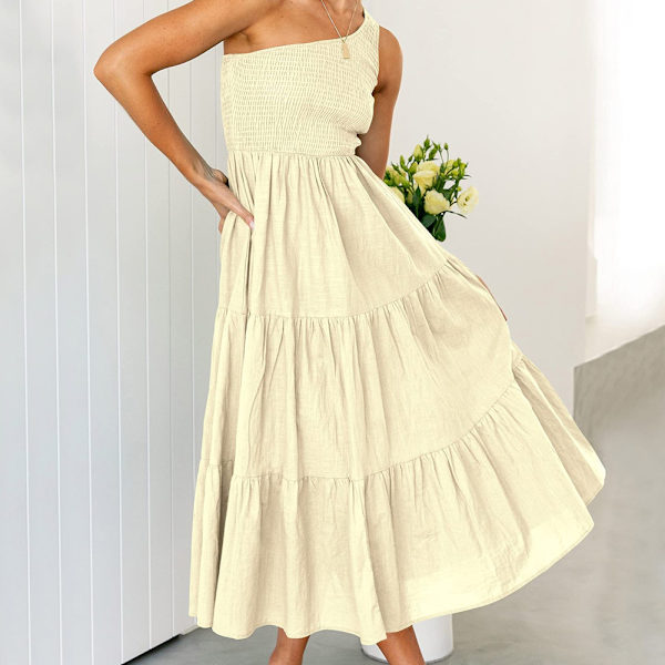 Dam Boho One Shoulder Ärmlös strandfestklänning -Aprikos XL