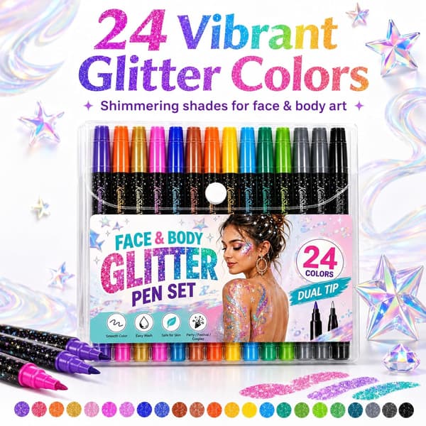 24-farvet glimmer-marker sæt med dobbeltspidser, festmakeup