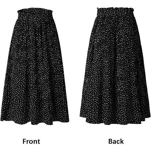 Dam med hög midja prickig plisserad kjol Midi Maxi Swing Kjol Black Large