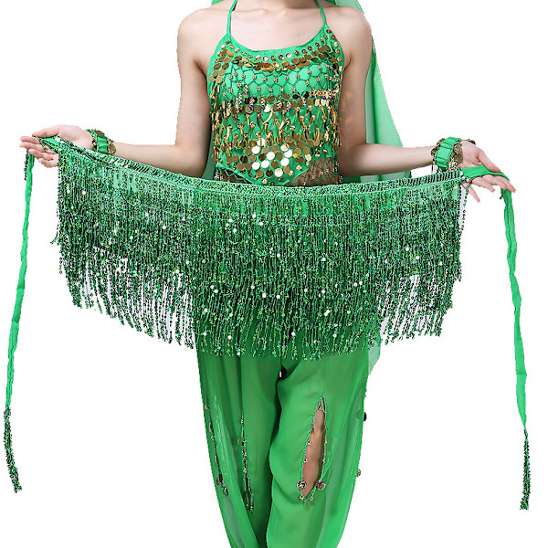 Boho Sequin Tofs Höfthalsduk Kjol green